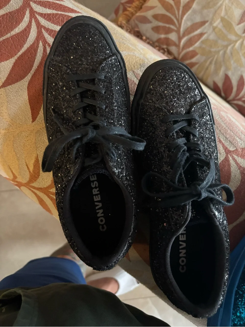 Converse Kids Glitter Lace-Up Sneakers - Black & Blue Teal